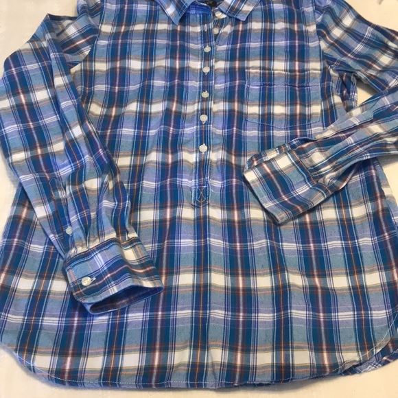 Ladies J. Crew Blue Plaid Long Sleeve Top - Picture 5 of 8